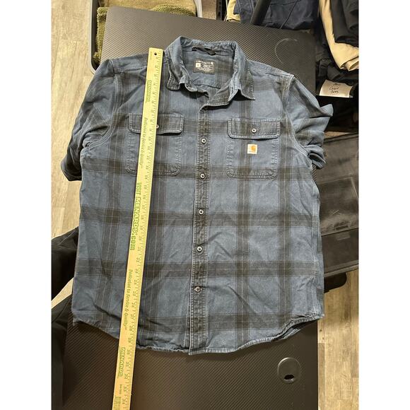 Carhartt Loose Fit Heavyweight Flannel Shirt Blue Size Large Plaid Fall Western - Picture 5 of 12